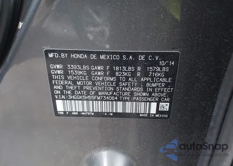 2015 Honda Fit Lx из США, поврежденный, VIN 3HGGK5H55FM734064